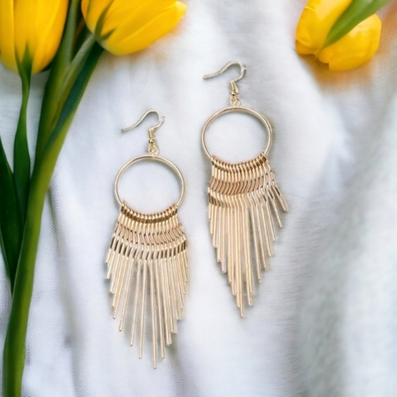 Gold Drop Dangling Earrings - Picture 6 of 11